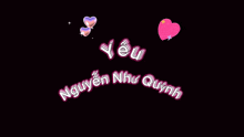 a black background with pink hearts and the word yêu