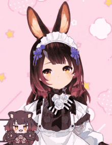 a girl in a maid costume with bunny ears