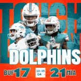 a poster for the miami dolphins shows a group of players
