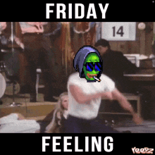 a video of a man dancing with the words friday feeling