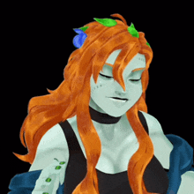 a cartoon drawing of a woman with orange hair and green skin
