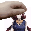 a hand is touching the head of a girl with long hair .