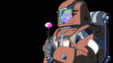 a cartoon of an astronaut holding a flower