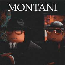 a poster for montani features two cartoon characters