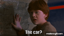 harry potter is talking to a woman and the words the car are above him