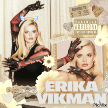 a picture of a blonde woman with a parental advisory label