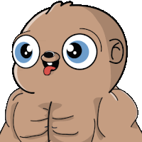 a cartoon drawing of a baby bear with big blue eyes