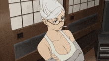 a woman with glasses is smoking a cigarette in front of a window