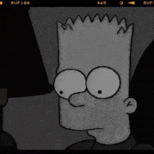 bart simpson from the simpsons is looking at the camera in a black and white photo .
