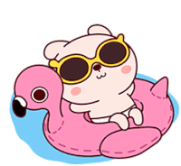 a cartoon bunny is floating on a pink flamingo float .