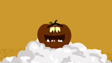 a cartoon tomato is surrounded by white foam
