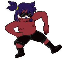 a cartoon drawing of a girl with a tattoo on her chest that says mr.