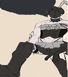 a drawing of a person wearing a mask and a sword