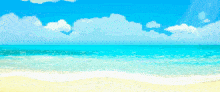 a pixel art of a beach with waves and a red sea shell
