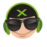 a cartoon character wearing sunglasses and headphones with a green x on his head