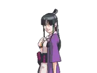 a pixel art drawing of a girl in a purple outfit