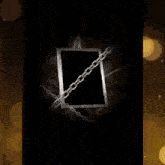 a metal chain with a square in the middle is hanging from a ceiling .
