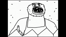 a black and white drawing of a monster giving the middle finger