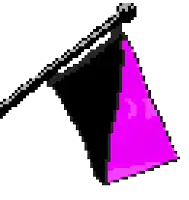 a pixel art drawing of a black and pink flag on a pole .