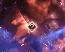 a question mark is in the middle of a purple and red background