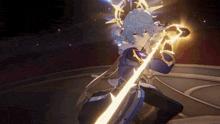 a character in a video game is holding a lightning bolt