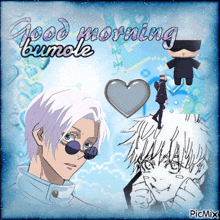a picture of anime characters with the words good morning bunole