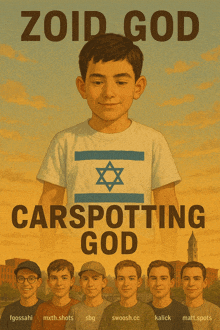 a poster for zoid god carspotting god shows a boy wearing a shirt with a star on it
