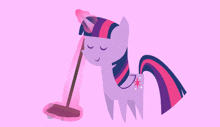 twilight sparkle from my little pony is sweeping the floor with a broom