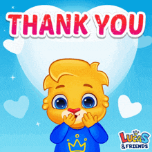 a lucas and friends greeting card with a boy in a blue shirt