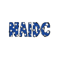 the word nadc is written in blue and white stars on a white background