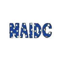 the word nadc is written in blue and white stars on a white background