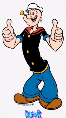 popeye the sailor is giving a thumbs up and has the word bunks on the bottom left