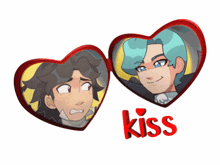 a picture of two cartoon characters with the word kiss below them