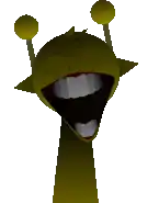 a cartoon character with a big mouth and a crown on its head