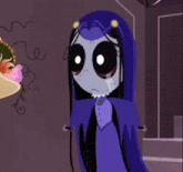 a cartoon character with long purple hair and a crown on her head