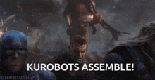 a group of people are gathered in a crowd with the words kurobots assemble