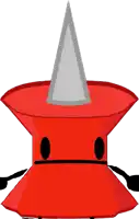 a cartoon drawing of a red object with a cone on top