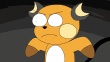 a cartoon drawing of a bull with horns making a face