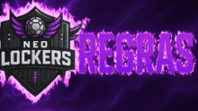 a neon lockers logo with purple flames and a soccer ball