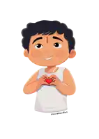 an illustration of a boy making a heart shape with his hands
