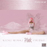a woman with pink hair is running on a pink background with pixverse.ai in the corner