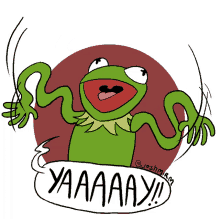 yay yey happy frog waving arms