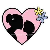 a silhouette of a woman kissing a child inside a heart