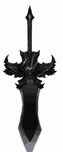 a black sword with a purple skull on it