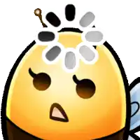 a yellow bee with a flower on its head