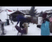 a blurry picture of people in the snow