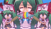 a girl with green hair and glasses is holding a fan with the word savin on it