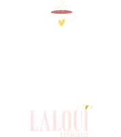 a logo for laloui cosmetics shows a cup of coffee