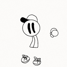 a black and white drawing of a stick figure wearing boxing gloves and a hat .