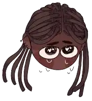 a cartoon drawing of a woman with dreadlocks and big eyes